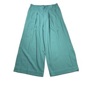 Willit Pants Womens Medium Linen Blend Wide Leg Split Hem Zip Pockets Pleated